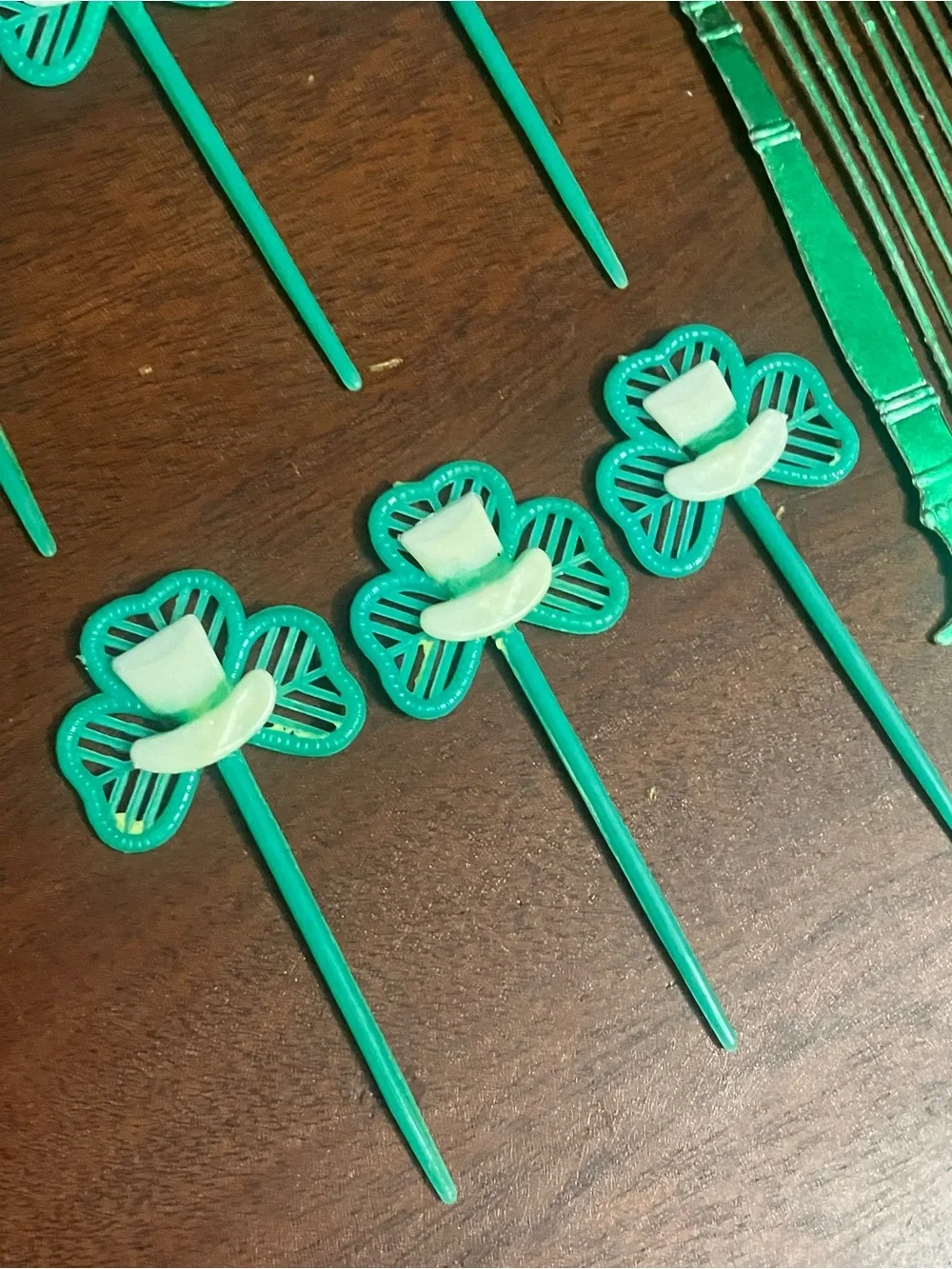 Lot of Vintage St. Patrick's Day Shamrock Cupcake Toppers & Paper Harp